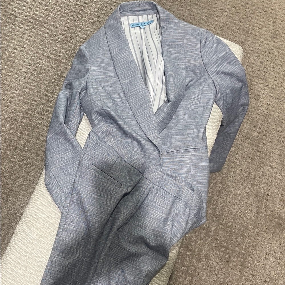 ANTONIO MELANI Light Blue Textured Shawl-Collar Women's Suit